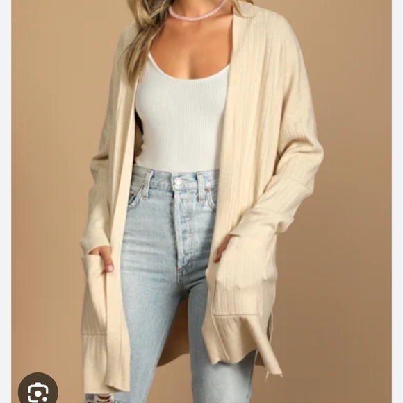Lulus Sweaters - Lulus No Matter the Season Beige Ribbed Knit Cardigan Sweater Size LARGE